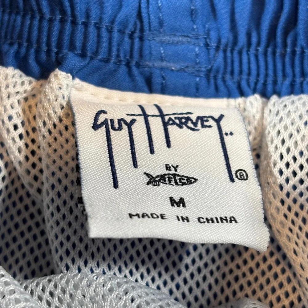 Guy Harvey AFTCO Mens Blue Marlin Embroidered Swim Trunks Mesh Lined Shorts M